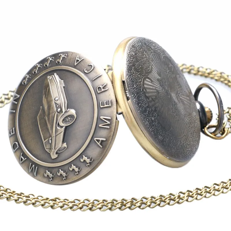 Car pocket watch retro design surrounding English alphabet car quartz pocket watch