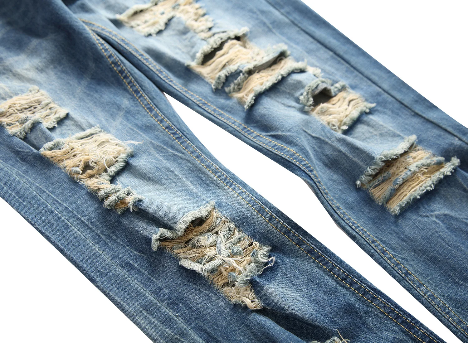 Men Ripped Biker Jeans Fashion Hip Hop Male Straight Destroyed Slim Fit Denim Pants Streetwear With Hole Plus Size