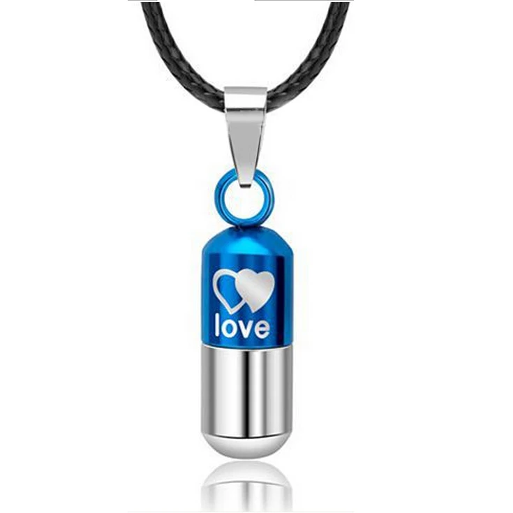 Double Hearts Stainless Openable Pill Capsule Urn Tablet Medic Pendant Necklace