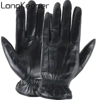 

Men's Genuine Leather Gloves Sheepskin Touch Screen Glove High Quality Black Full Finger Mittens Winter Warm Driving Luvas New