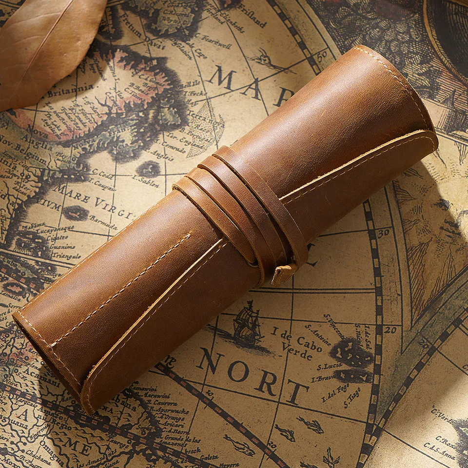 Sac à Crayons En Cuir De Vache Fait à La Main, Trousse à Crayons Rétro Vintage En Rouleau, Pochette De Papeterie, Dropshipping