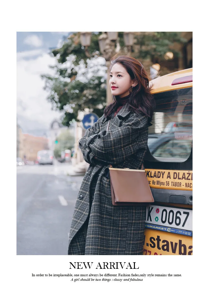 Vintage Plaids Clothes Loose Woollen Coat Women's New Checked Coat Baggy Silhouette Overcoat Tweeds Winter female Outerwear