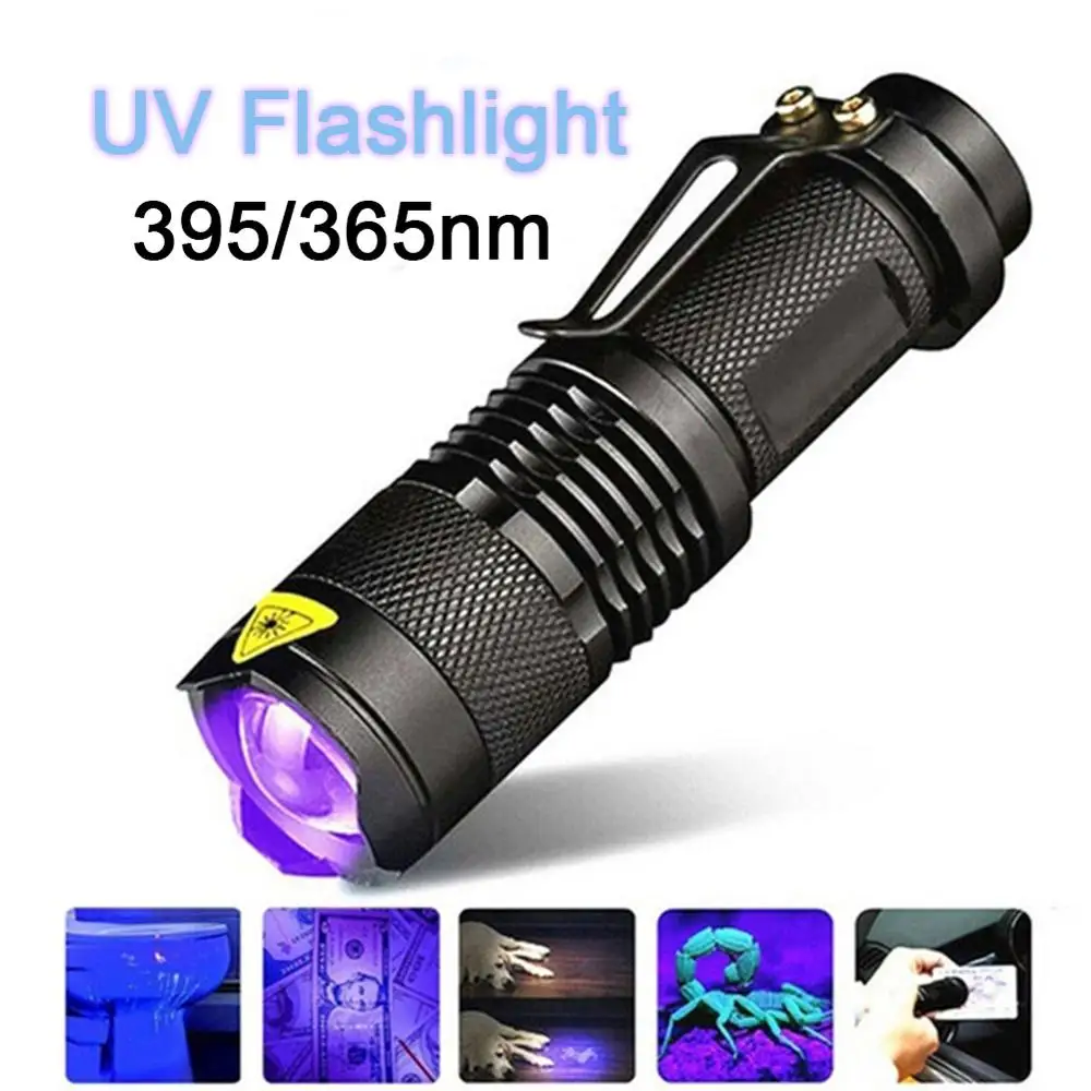 

LED UV Flashlight Ultraviolet Torch With Zoom Function 365/395nm Mini UV Black Light Pet Urine Stains Detector Field Hunting L35