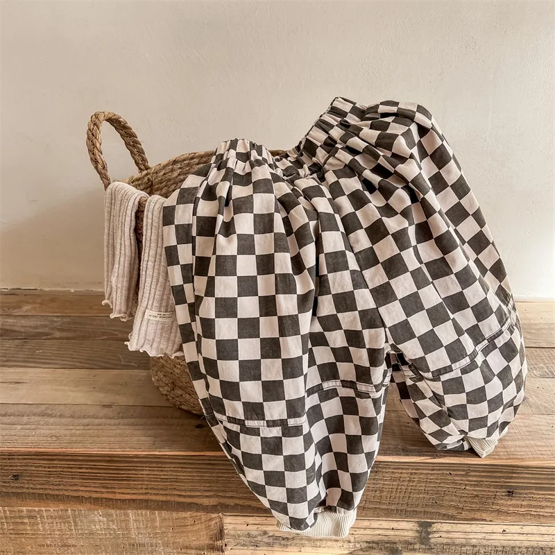 Cotton Plaid Harem Pants for Kids Autumn Casual Wear