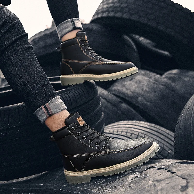 

Autumn And Winter Hight-top plus Velvet Warm Martin Boots Retro Workwear Boots Korean-style Cowboy MEN'S Casual Shoes