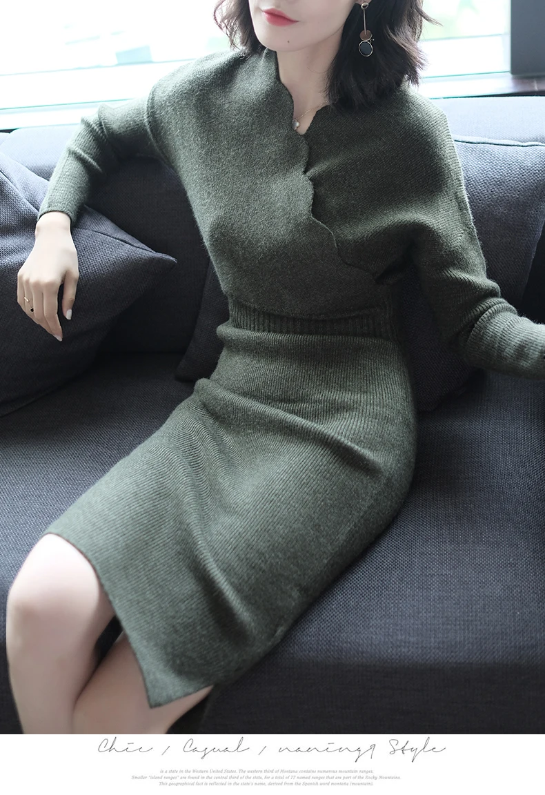 Женское винтажное стильное вязаное платье корейский стиль женский элегантное платье осень и зима новое платье-свитер