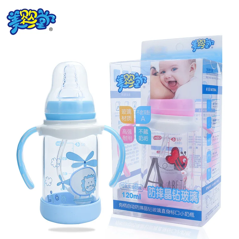 

Natural detox ying tang Creative with Handle Infant Crystal Diamond Glass Feeding Bottles 120ml with Silica Gel Pad Shatter-resi