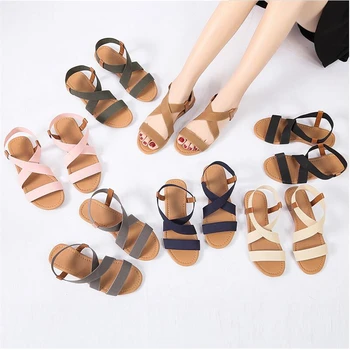 

2019 Women's Sandals Spring Summer Ladies Shoes Low Heel Anti Skidding Beach Shoes Peep-toe Casual Walking Flat Sandalias Female