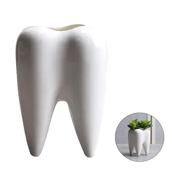 

Teeth Shape Ceramic Flowerpot Innovation Modern Design White Ceramic Succulent Flower Pot