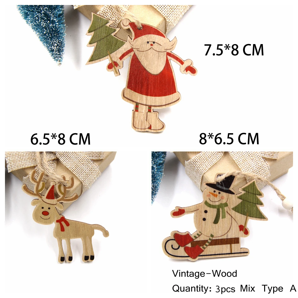 3 шт./компл. деревянный Рождественский кулон Санта Клаус/с изображением снеговика/оленя автомобиля елка деревянные, подвесные украшения Детские Рождественские подарки домашние вечерние украшения - Цвет: 3PCS Mix-V-A