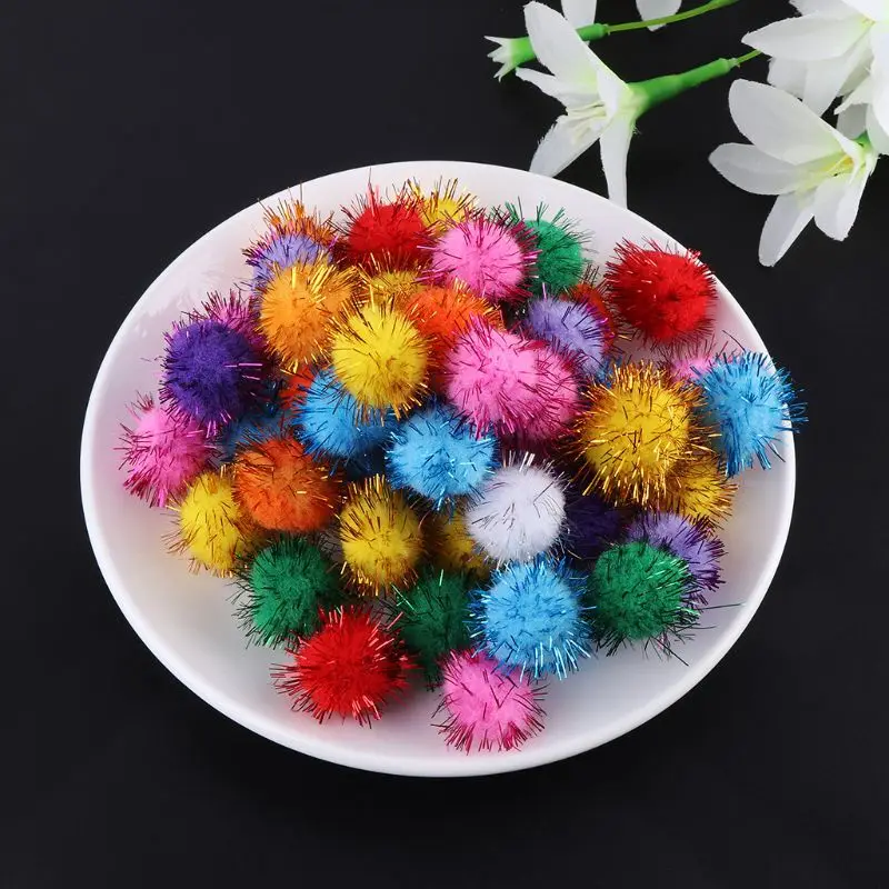 

100Pcs 25mm Mini Fluffy Soft Pom Poms Pompoms Glitter Ball Handmade Kids Toys DIY Sewing Craft Supplies Mixed Color Y4QA