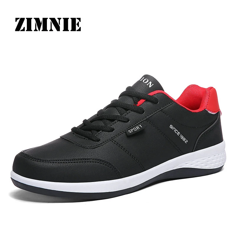 01 Black ZIMNIE из искусственной кожи спортивная обувь для мужчин весна осень легкая Удобная Нескользящая Мужская обувь уличные Прогулочные кроссовки для мужчин - Цвет: 01 Black