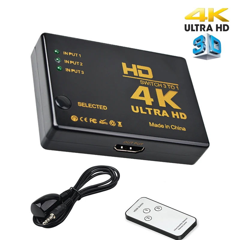 3-в-1 HDMI-совместимый видеопереключатель сплиттер 4K * 2K UHD 1080P 3-портовый селектор 3x1 с