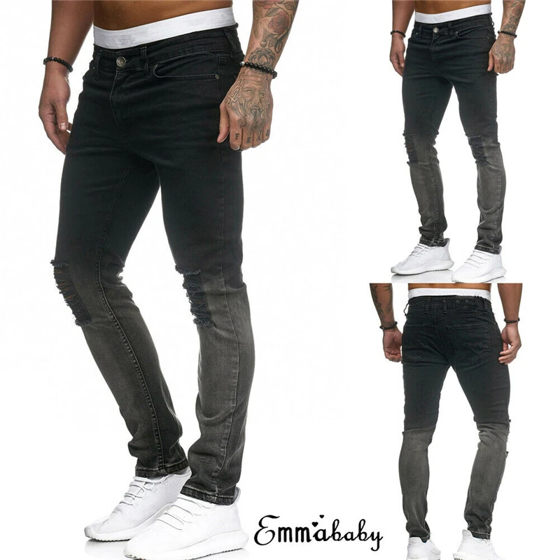 2019 New Fashion Mens Ripped Jeans Pants Skinny Distressed Slim Fit Pencil Biker Casual Denim Trousers | Женская одежда