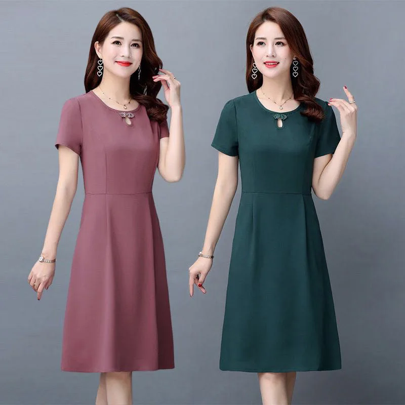 

Hot Selling Waist Hugging Middle-aged Large Size Dress 2020 New Style Fashion Slim Dress Zi Xia Mid-length