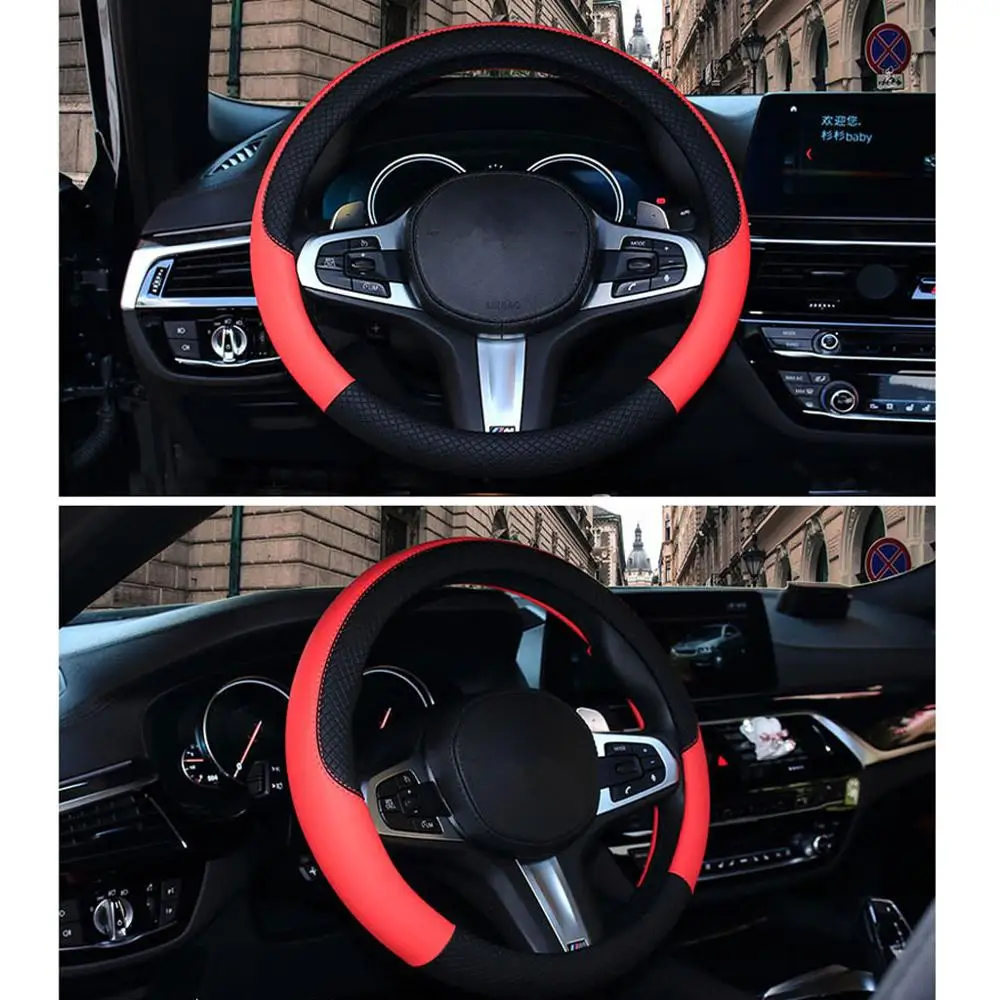 Red Чехол рулевого колеса автомобиля из искусственной кожи против скольжения выцветает дышащий протектор Авто аксессуары подходят для большинства автомобилей Стайлинг - Название цвета: Red