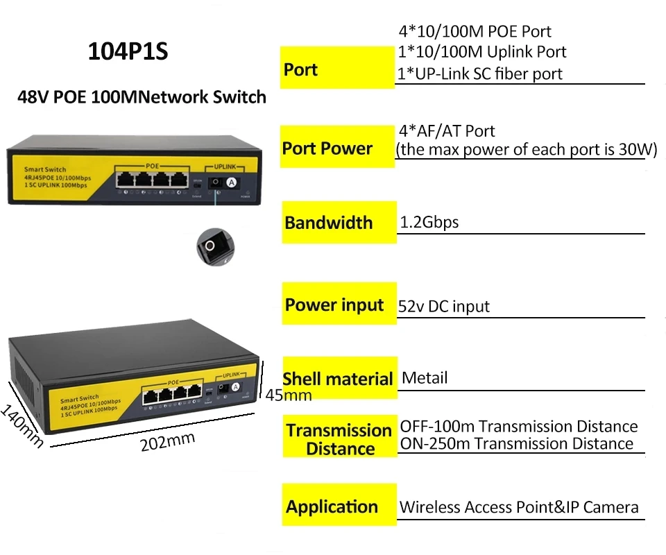 Przełącznik POE KuWFi 48V sieć inteligentna włącznik Ethernet obsługa IEEE802.3AF/AT IEEE802.1d dla kamery IP/bezprzewodowej kamery AP/POE