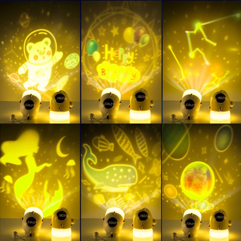 LED Tragbare Uhr Projektion Nacht Lampe Rakete Stil Schlafzimmer Nacht Küche Dekoration USB Tisch Licht Weihnachten Party Geschenk_voghion.com