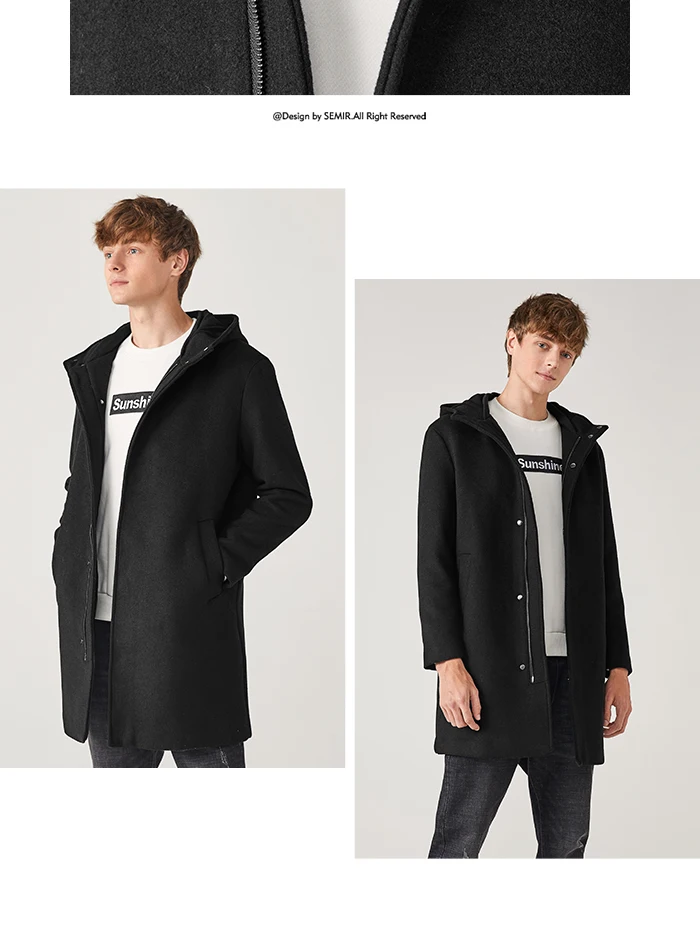 SEMIR, Мужское пальто с капюшоном, длинное, зима, новинка, корейский стиль, шерстяная шерсть, теплая куртка, Мужская деловая верхняя одежда