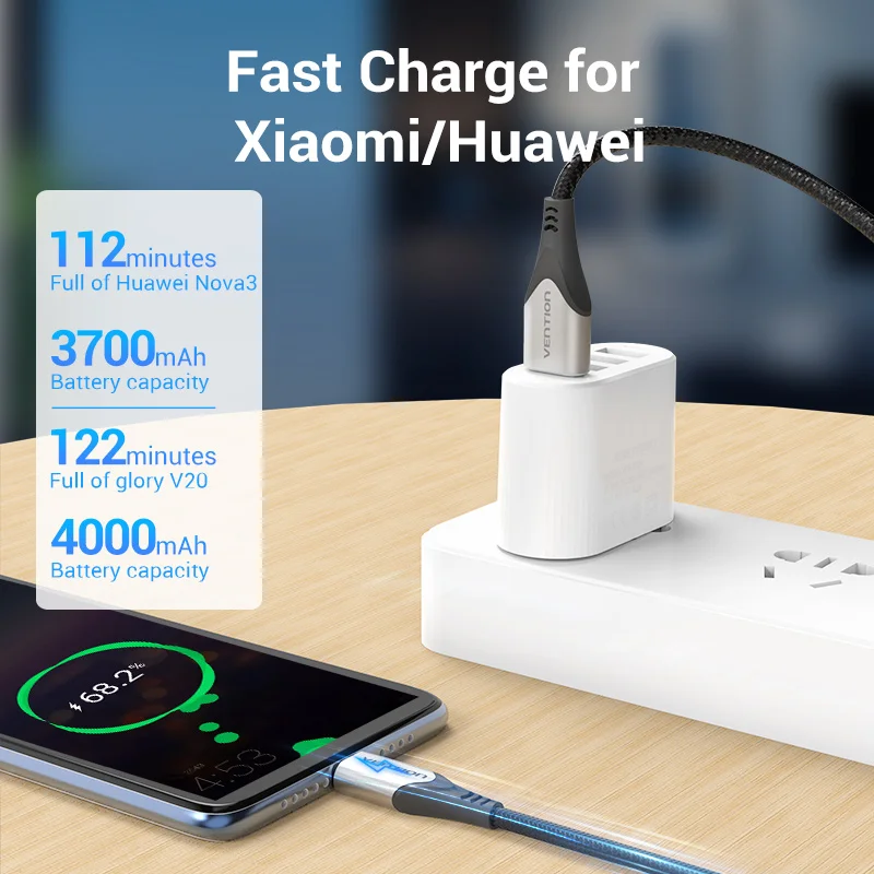 Кабель Vention USB Type C 3A зарядный кабель для Samsung S10 S9/Xiaomi mi9 10 pro/Huawei мобильный телефон 3