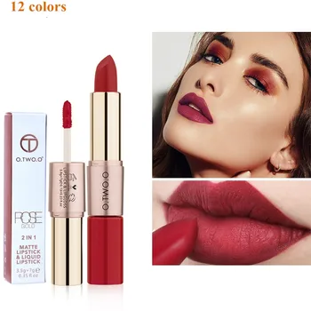 

O.TWO.O 2 in 1 matte lipstick 12 colors lip gloss double head non-stick cup Waterproof Long Lasting Sexy Makeup Beauty Cosmetics