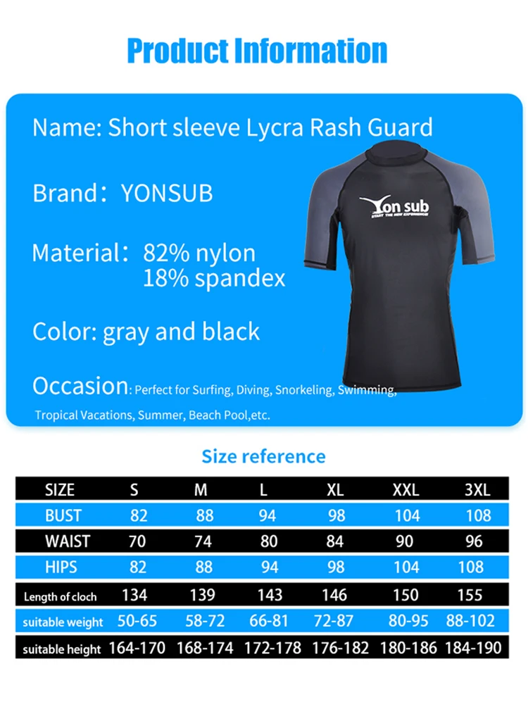 YONSUB-Surf Rash Guard Lycra Short Sleeve Top Quick Dry Kite Surf Windsurf Dive T Shirt UV Wicking Beach Sports Top
