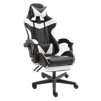 Домашний компьютерный стул, кресло для игр, офисное подъемное компьютерное кресло, эргономичное офисное вращающееся кресло Cha - Цвет: Black white footrest