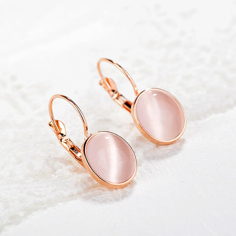 Bague Ringen Temperament Gemstone Earrings for Women Elliptical Cat’s Eye Stone Rose Gold Color Silver 925 Jewelry Dating gift