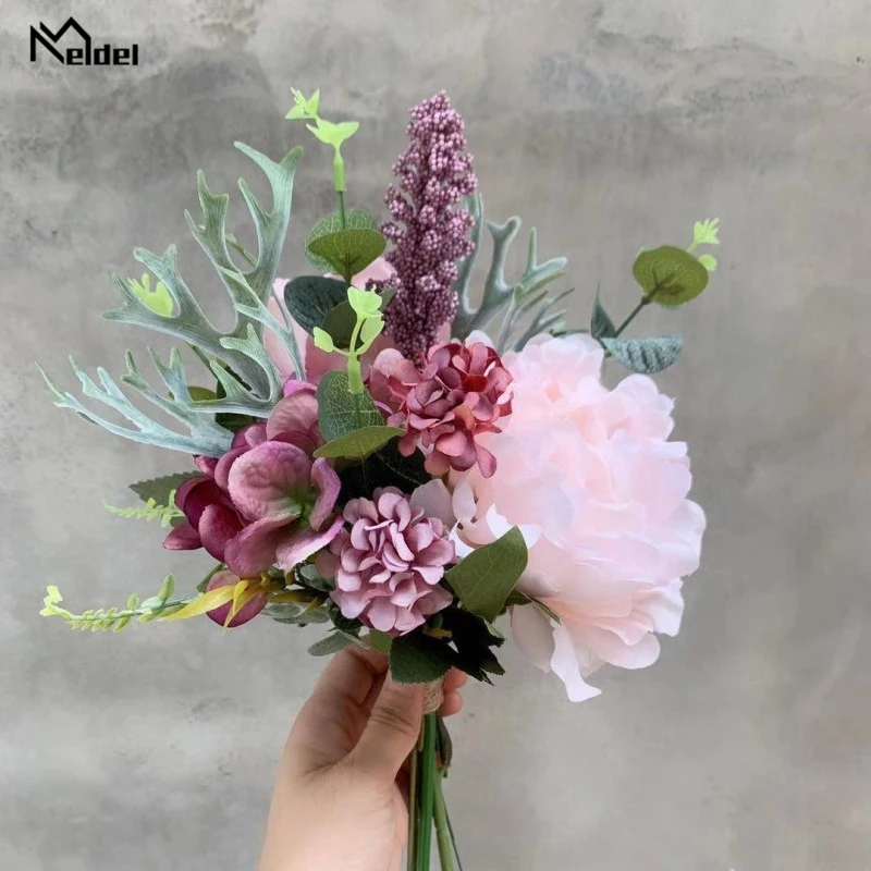 Meldel Wedding Bouquet Artificial Silk Rose Flower Marriage Bridal