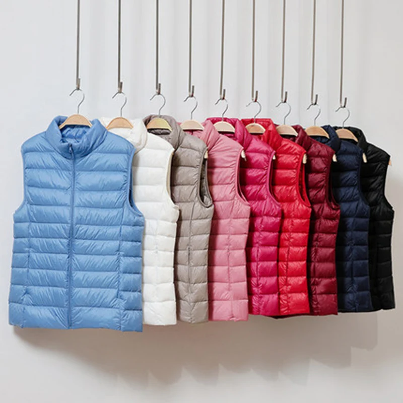 Spring Autumn Women White Duck Down Vest Coat Ultra Light Down Parka Female Sleeveless Waistcoat