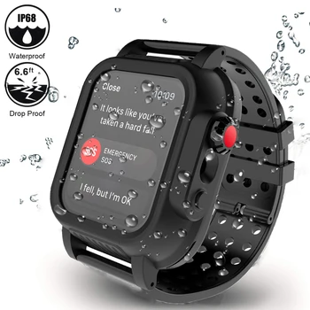 

For iWatch Series 5 4 Watch Strap with IP68 Waterproof Case 44mm 40mm Armor Rugged Bumper PC Watch Case + Rubber Band Underwater