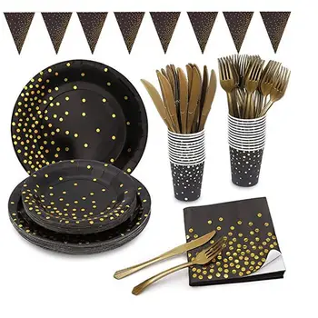 

71PCS Disposable Paper Dinnerware Set Dotted Paper Party Tableware Set for 10 People Paper Plates Cup Tableware Straw For Party