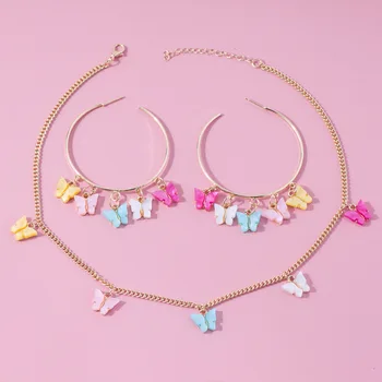 

2020 New Women’s Two Piece Acrylic Butterfly Earrings Set Necklace Set Stud Set For Girls Buzhitriy Girl For Women Trend Jewelry