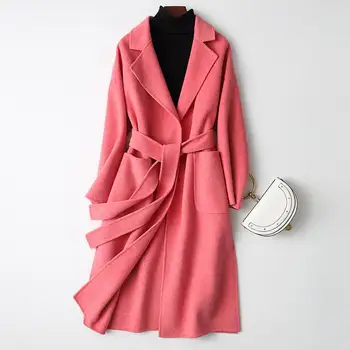 

New Women Winter Woolen Coat Wool Material Turn Down Collar Women Long Woolen Coat Casehmere Autumn Warm Coat Casaco Feminino