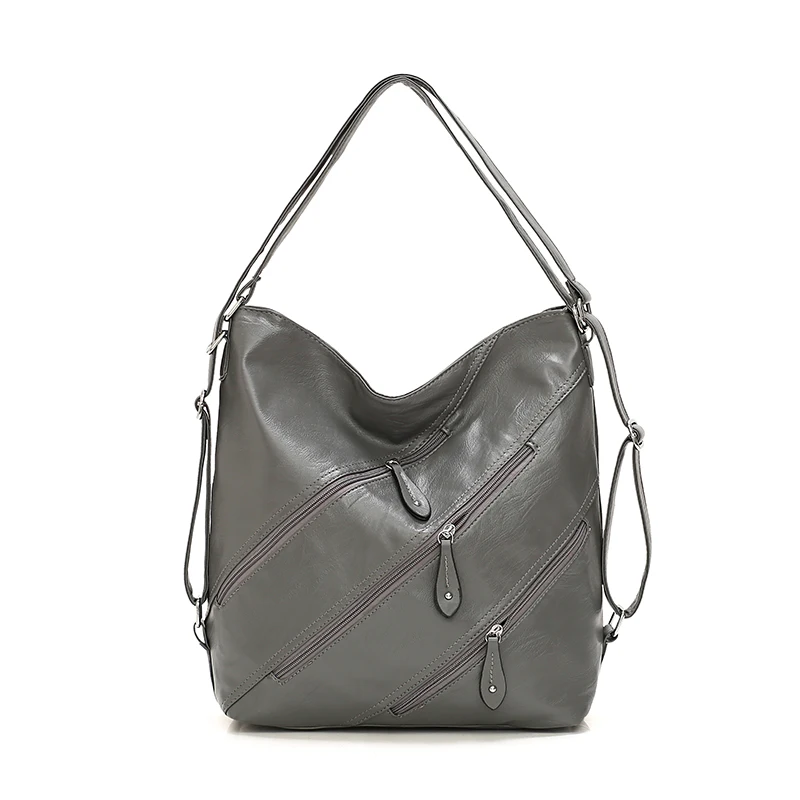 Многофункциональный Для женщин рюкзак для отдыха, путешествия сумка высокого качества, простая модная сумка, кожаный рюкзак дамская сумка - Цвет: Серый