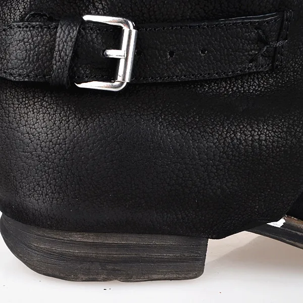 Stylesowner Original Brand Top Sale Sheepskin Square Toe Woman Boots Do The Old Buckle Strap Look Thin Knee-high Boots Retro
