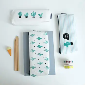 

24 pcs/Lot green cactus pen bag Canvas material case for pencil eraser stationery Office School supplies estojo escolar DB317