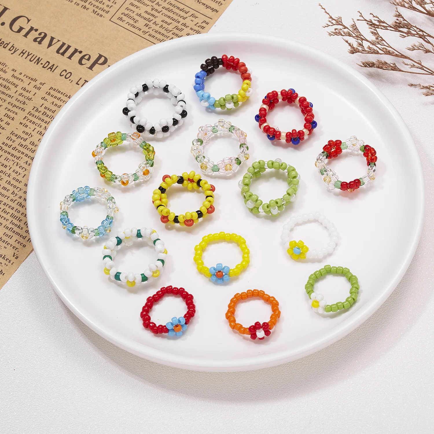 Seed Bead Flower Rings Seed Beads Handmade Jewellery Stacking Rings Daisy  Chain Indie Boho 