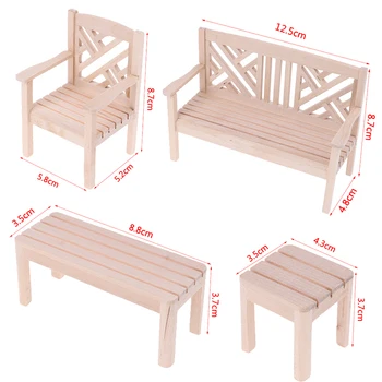 

4Pcs/Set 1/12 Scale Wooden Dollhouse Miniature Wooden Dining Chair Table Furniture Set For Doll house Kitchen Food Furniture Toy