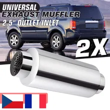 2x Universal 63mm Chrome Exhaust Muffler Pipe Resonator 2.5inch Exhaust Muffler Tip Stainless Steel Silencer Tail Tube