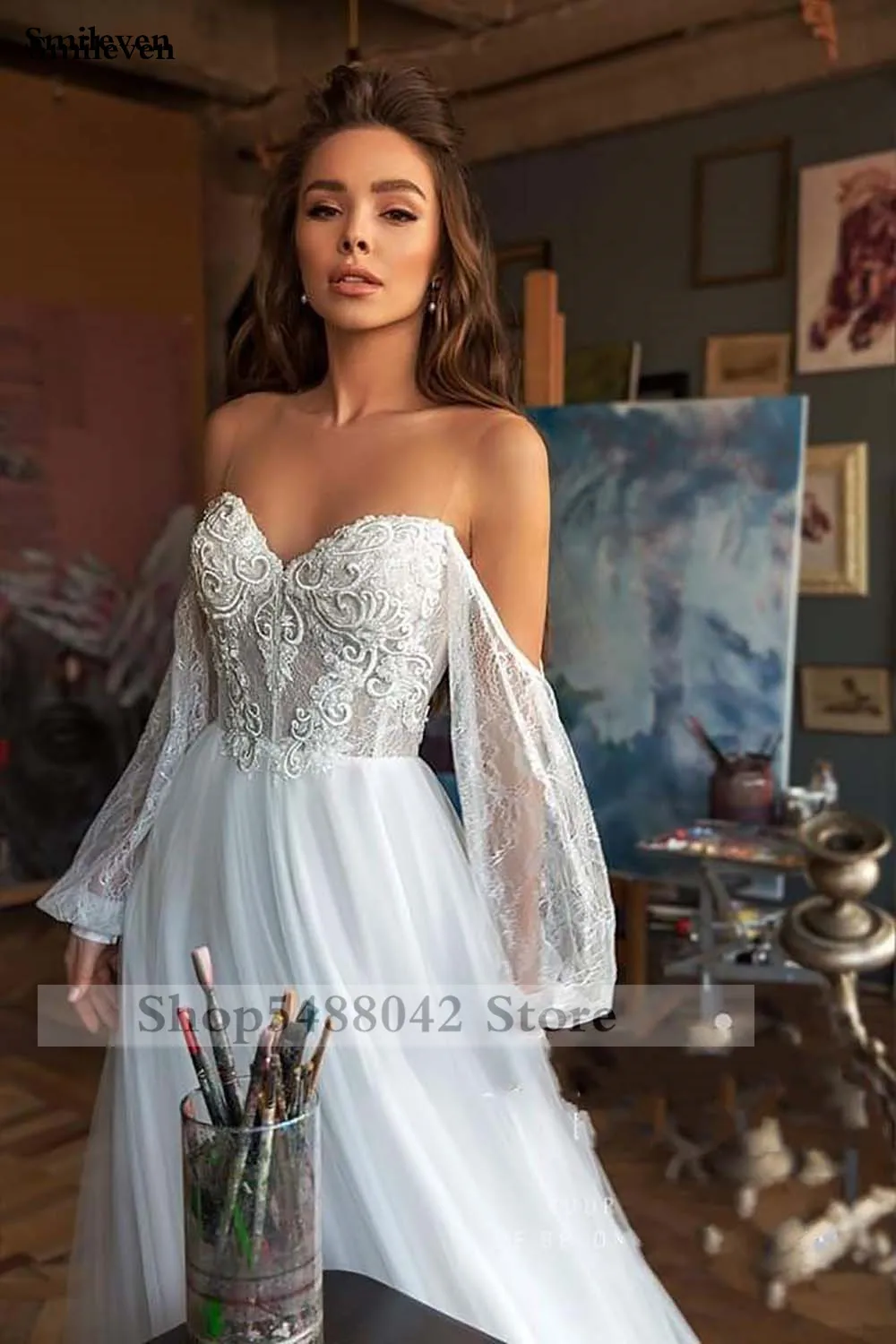 Свадебное платье принцессы со смайликом, пышные рукава, Boho, платья невесты, Обнаженная Тюль, топ, свадебные платья, кружевные аппликации, Vestido de novia