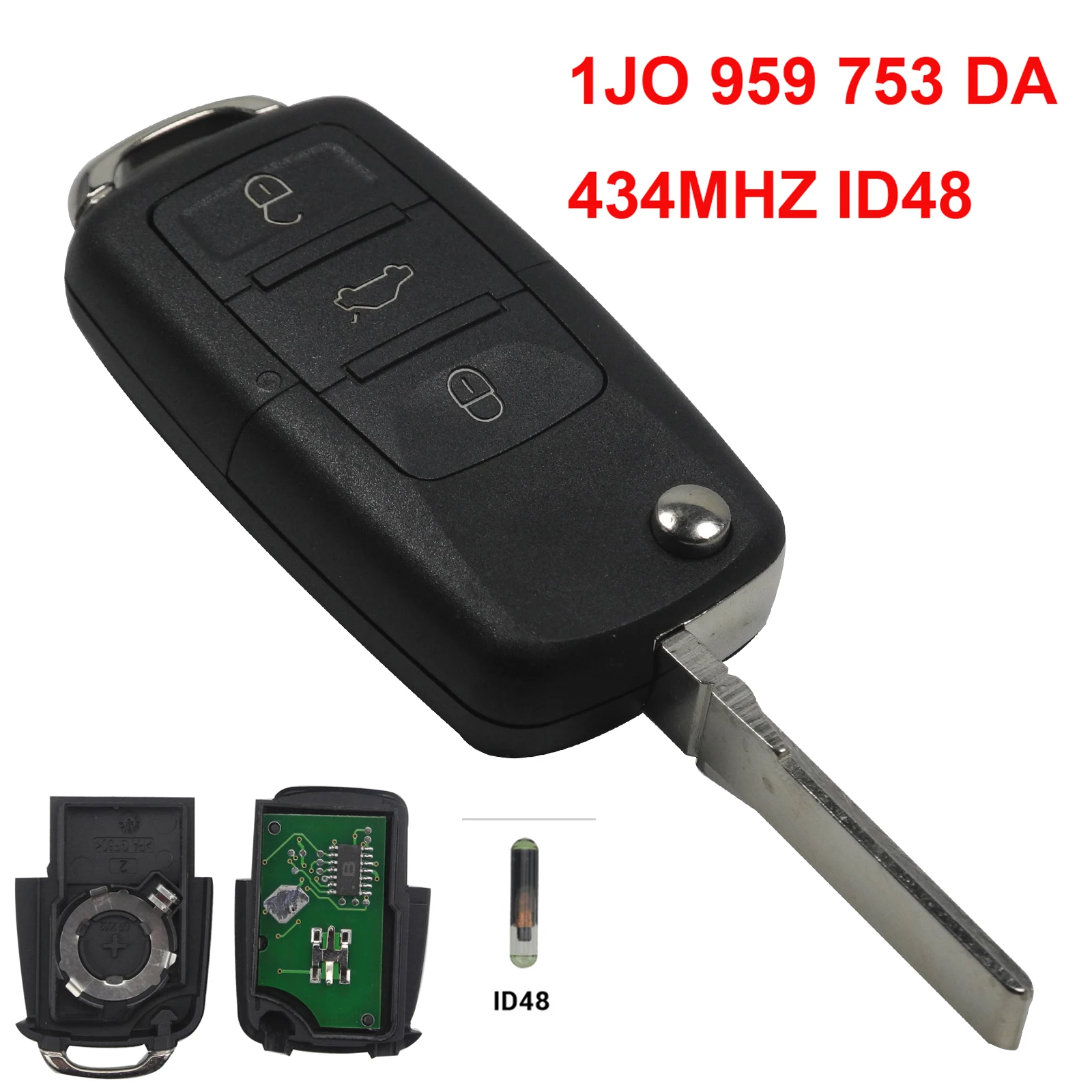 Jingyuqin флип-ключ для VW Volkswagen Golf Passat Polo Jetta Touran Bora Sharan ASK 5FA009263-10 1K0959753G 433 МГц ID48 - Количество кнопок: 1J0959753DA