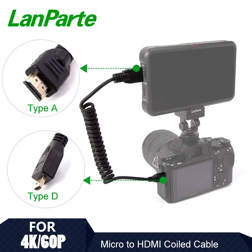 Lanparte высокоскоростной Micro to Standard HDMI 2 0 спиральный кабель для 4K 10 бит SONY A7R4 A7M3 DSLR Camera