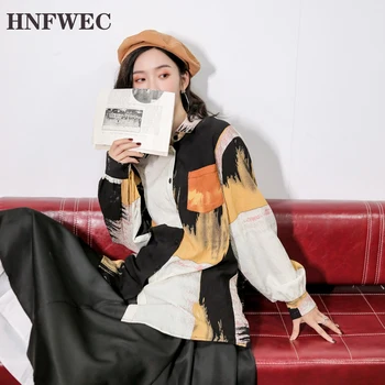 

Sunset Print Blouse Women 2020 Long Sleeve Collared Button Up Shirt Loose Colorblock Spring Clothes For Women T652