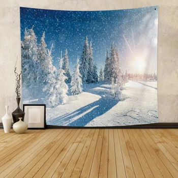 

Laeacco Fashion Tapestry 150x130cm Snowflake Winter Mountain White Tree Blue Sky Wall Hangings Room Restaurant Decor Wall Chart