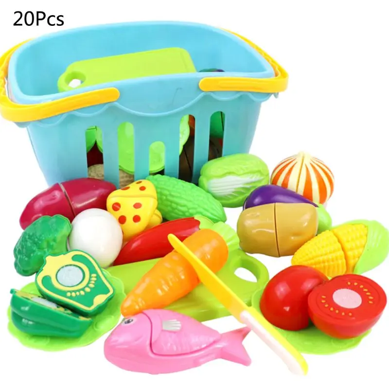 

20Pcs/Set Pretend Play House Kids Kitchen Toys with Basket Cutting Fruits and Vegetables Cooking Set Educational Toys