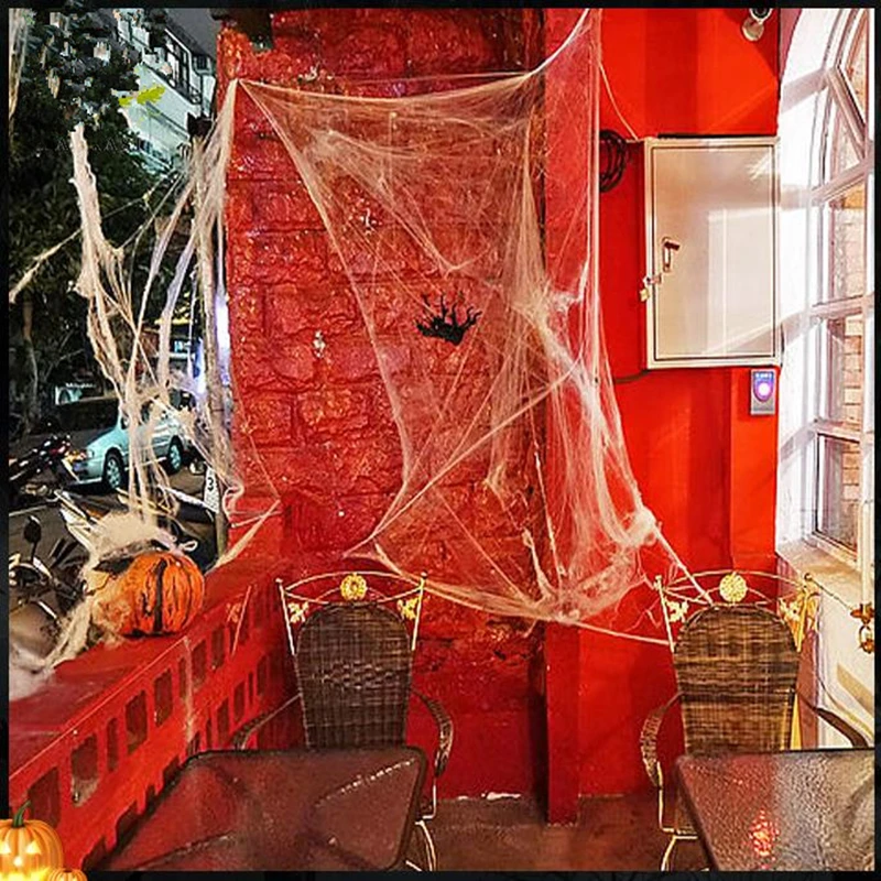 

Halloween Scary Party Scene Props White Stretchy Cobweb Spider Web Horror Halloween Decoration For Bar Haunted House