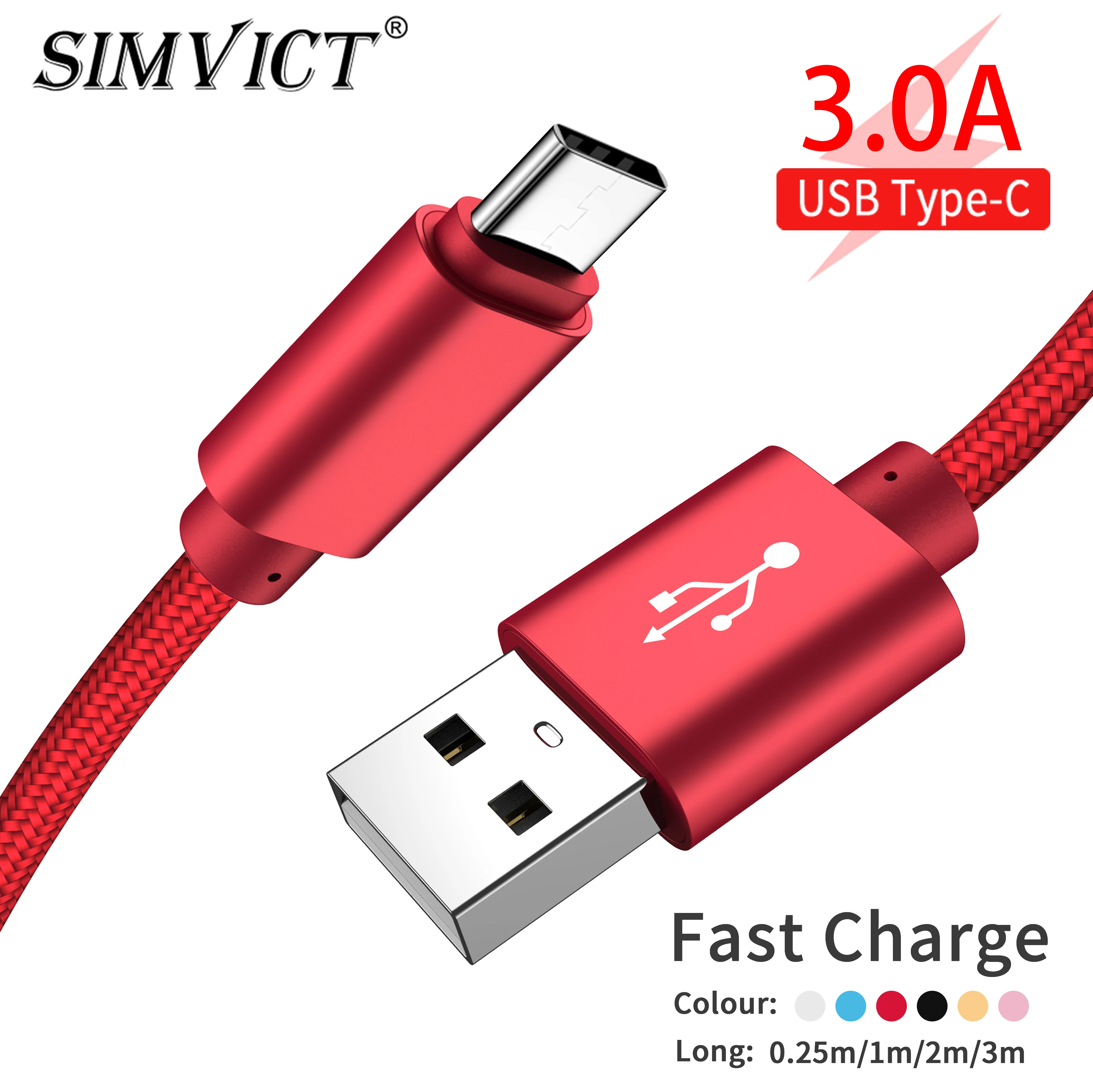 Кабель Simvict USB Type C для быстрой зарядки c шнур Xiaomi Mi9 Samsung S10 S9 Huawei P20 P30 Redmi зарядное