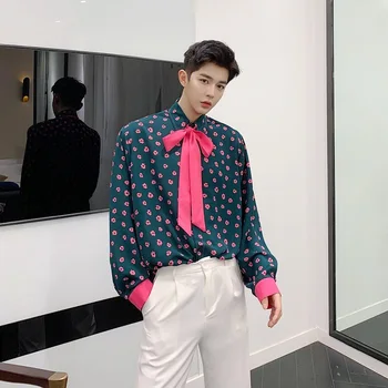 

2020 Spring And Autumn New Youth Popular Personality Hit Color Bow Tie Full Print Loose Long-sleeved Shirt Fashion Casual Jacket