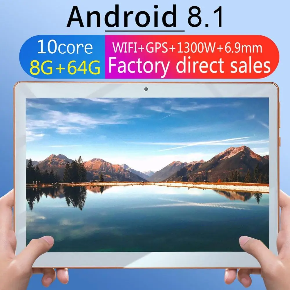 KT107 пластиковый планшет 10,1 дюймов HD большой экран Android 8,10 версия модный портативный планшет 8G+ 64G белый планшет
